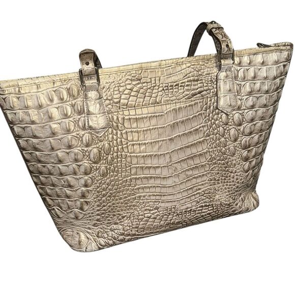 BRAHMIN ivory croc embossed leather Asher Melbourne medium shoulder bag purse - Picture 4 of 13
